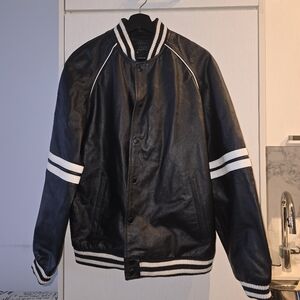 Leather Varsity Bomber Jacket